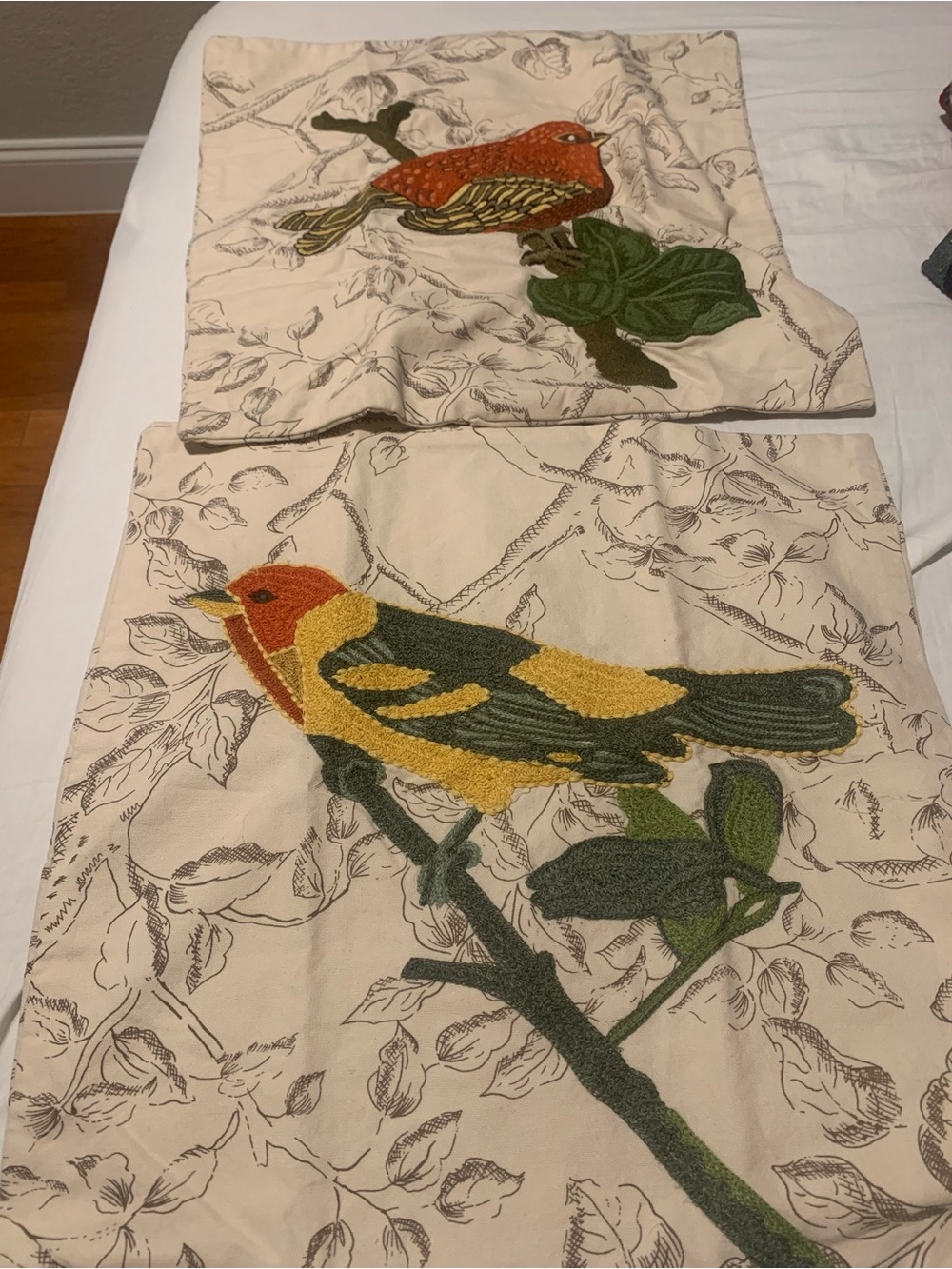 Pottery Barn Bird Cotton Throw Pillow Cover 18x18 Cream 1568682